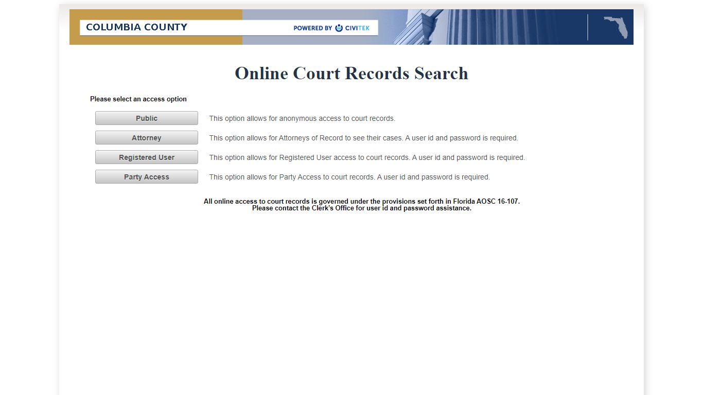 Columbia County OCRS - ONLINE COURT RECORDS SEARCH