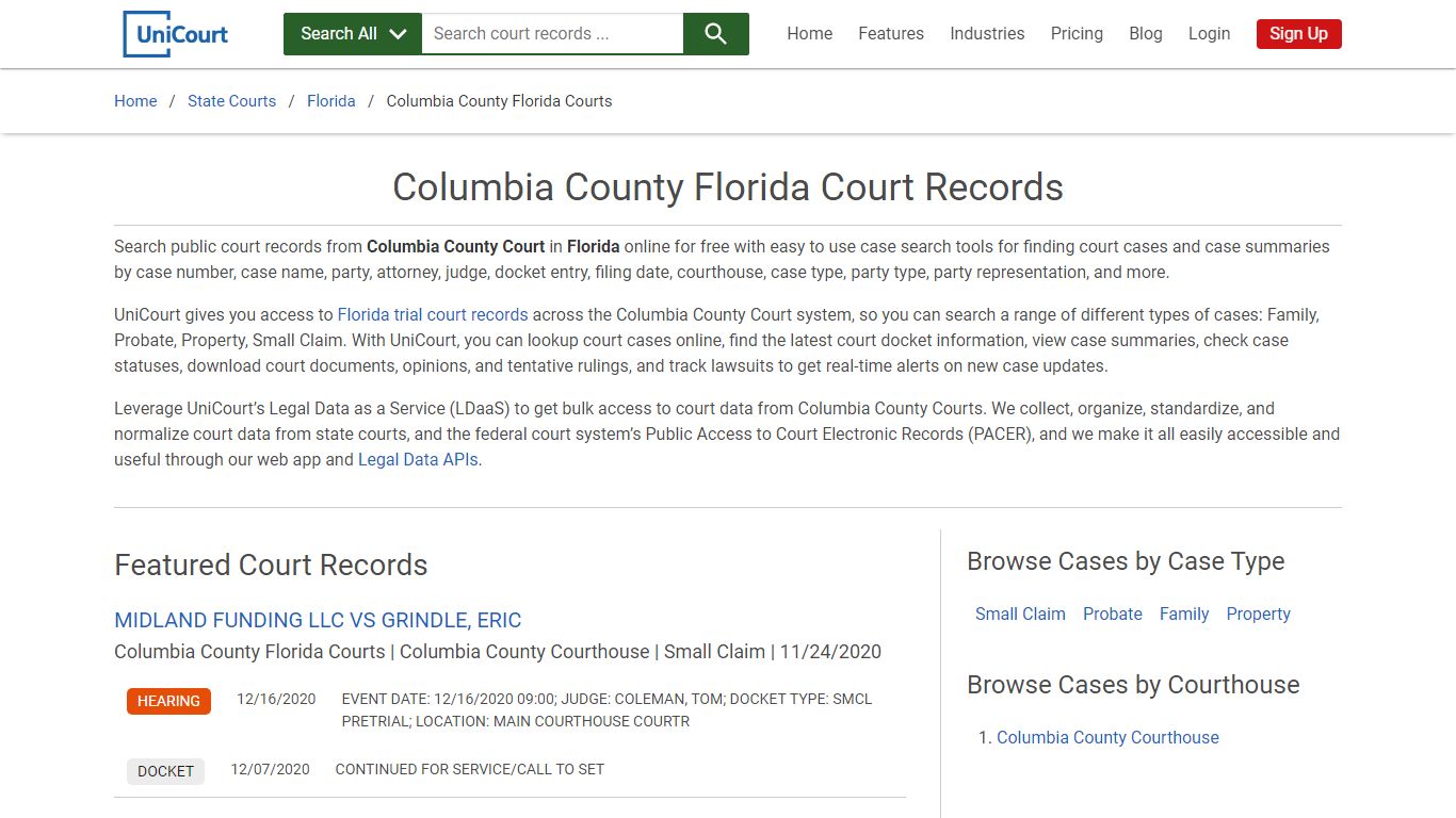 Columbia County Florida Court Records | Florida | UniCourt