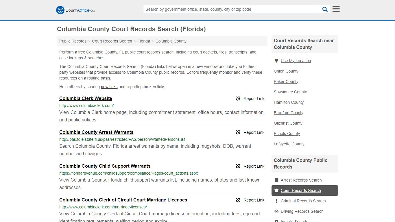 Columbia County Court Records Search (Florida) - County Office