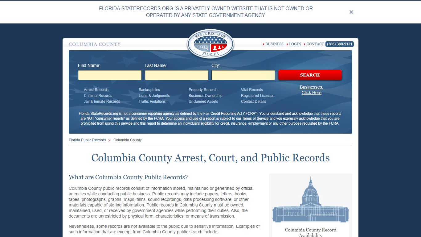 Columbia County Arrest, Court, and Public Records